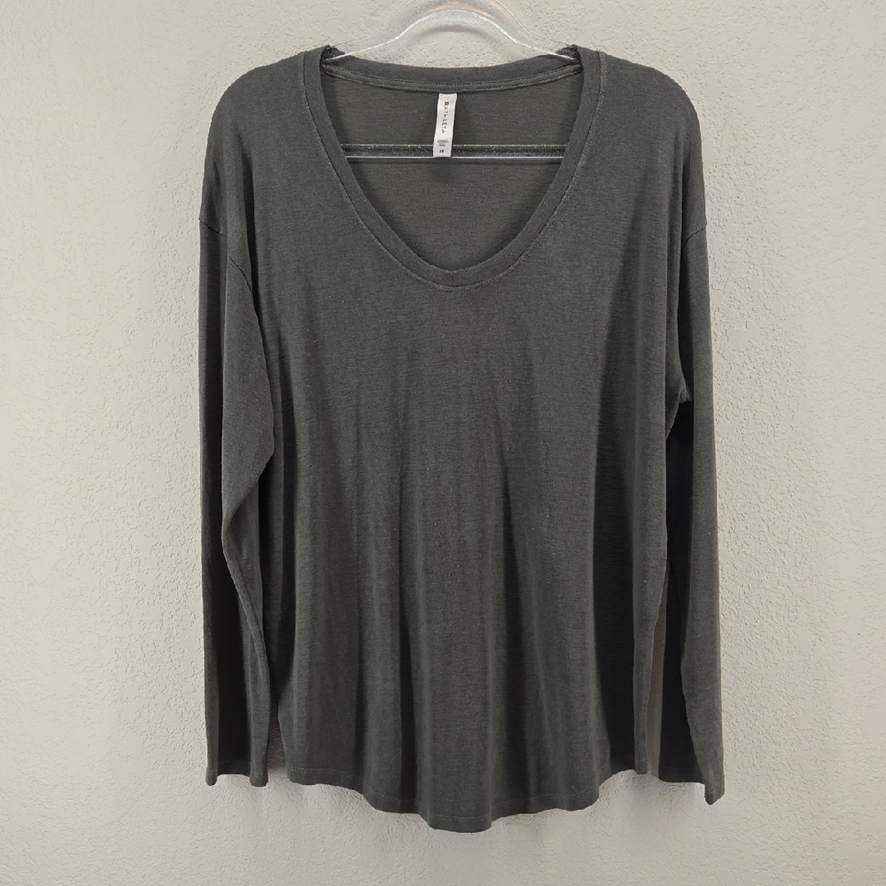 Athleta Relaxed V-Neck Long Sleeve Top - Charcoal Green Size LT